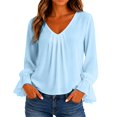 thumbnail image 2 of WCJM Women's Long sleeve T-shirt Women's Elegant Casual Blouses Chiffon V Neck Long Sleeve Front Loose Fit Daily Styling Tops, 2 of 6