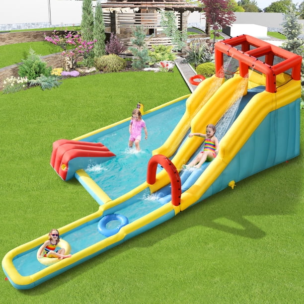 HIJOFUN Parque Inflable De Tobogán Acuático Con Piscina Para Niños, Pared De Escalada, Casa De Rebote Castillo Animoso Para Ninos Para Patio HIJOFUN Parque Inflable De Tobogán Acuático Con Piscina Para Niños, Pared De Escalada, Casa De Rebote Castillo Animoso Para Ninos Para Patio