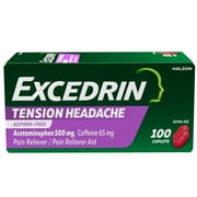 Excedrin Tension Headache Relief, Acetaminophen 500mg, Caffeine 65mg, Aspirin Free, Pain Reliever Caplets, 100 Count