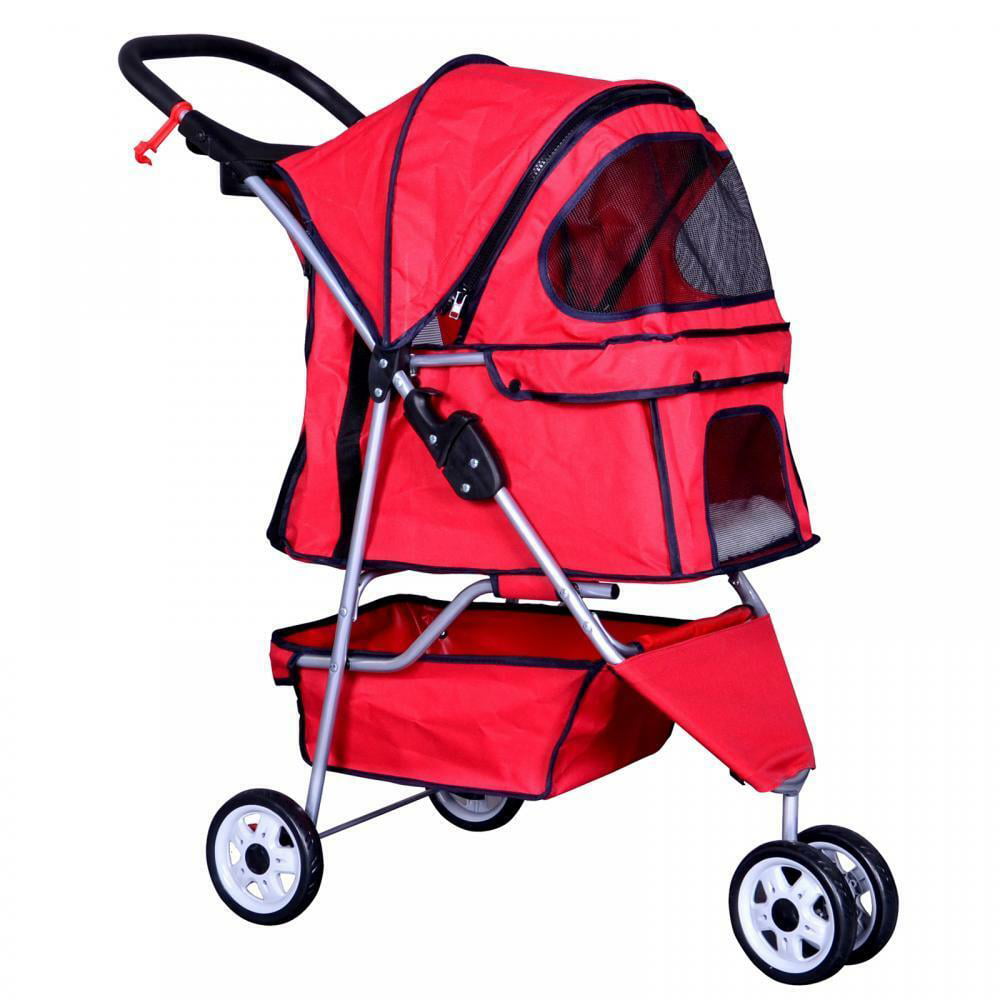 New Red Pet Stroller Cat Dog Cage 3 Wheels Stroller Travel Folding Carrier T13