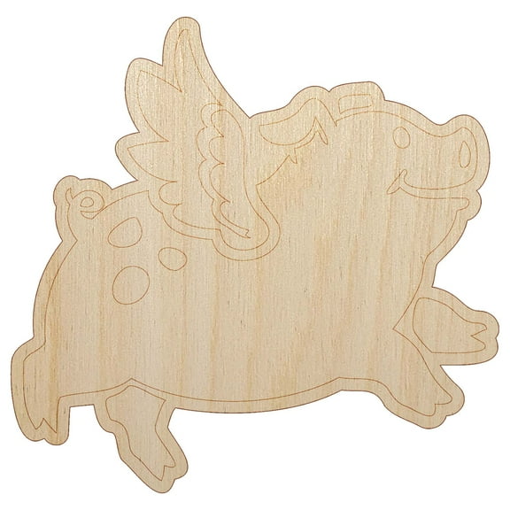 Flying Pig with Wings Wood Shape Unfinished Piece Cutout Craft DIY Projects - 4.70 Inch Size - 1/8 Inch Thick