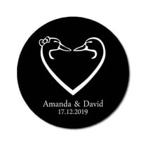 Darling Souvenir Round 45 Pcs Love Heart Save The Date Stickers Personalized Bride Groom Names And Date Envelope Seals - Black