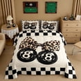 thumbnail image 2 of Erosebridal Checkerboard Leopard Print 8 Ball Bow Print Queen Comforter Set, Sports Monogram Bedding Comforter Set for Kids Boys and Girls, Black Reversible 3pcs, 1 Comforter and 2 Pillowcases, 2 of 6