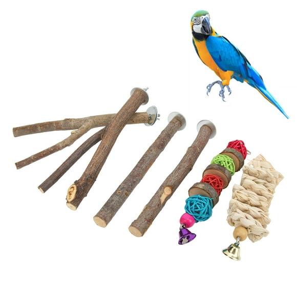 Bird Perch Stand Set Applewood, Vine Ball, Corn Husk Exercise for Parrots Sturdy and Durable Easy Installation