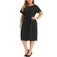 thumbnail image 4 of Agnes Orinda Plus Size Dress for Women Round Neck Short Sleeve Belted Knot Tie Midi Dresses, 4 of 5