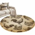 thumbnail image 2 of Farm Chicken Round Living Room Rugs 3.3 ft, Country Rustic Rooster Hen Retro Farmhouse Washable Area Rug with Non-Slip Sturdy Edge Binding Round Front Door Mat Floor Carpet for Entryway, 2 of 9