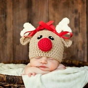 Cute Newborn Infant Baby Knit Crochet Hat Christmas Deer Photo Prop Costume Cap