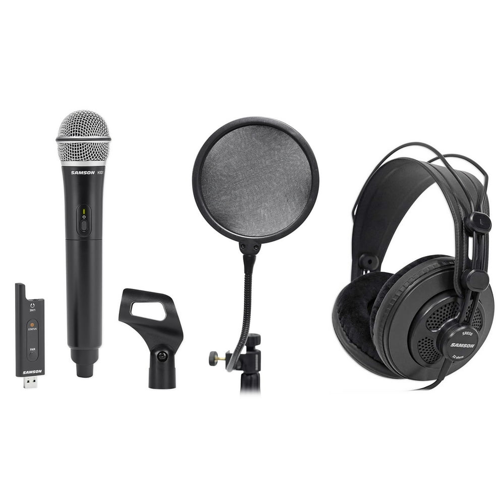 SAMSON Wireless USB Podcast Podcasting Microphone+Mic Clip+Headphones