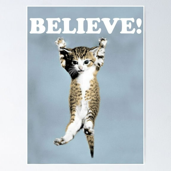 Poster Believe Cat - No Framed, Vintage Wall Art, Trendy Retro Print, Positive Quote Poster, Room Decor, Wall Art, Poster Only