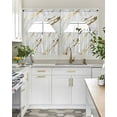 thumbnail image 5 of White Gold Modern Kitchen Curtains Swag Valance and Tier Curtains Set 24 Inch Length, Abstract Vintage Marble Geometric Rod Pocket Drape Panels Pair Swag Curtain for Bathroom/Cafe/Window, 5 of 6