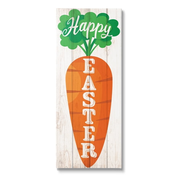 Happy Easter Vertical Rustic Carrot Sign Phrase Inspirational Graphic Art Gallery-Wrapped Canvas Print Wall Art