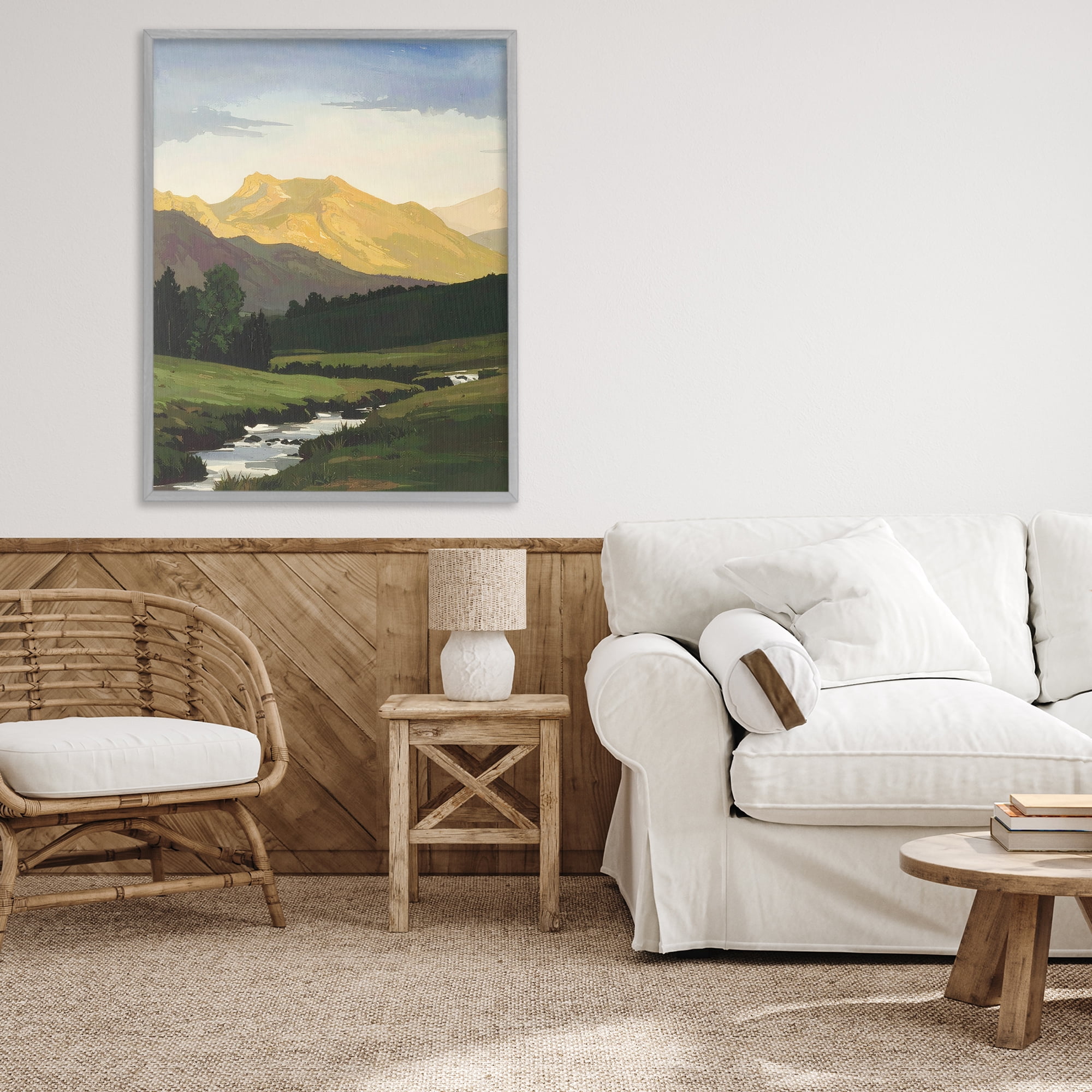 Stupell Industries Mountain Across The Valley Gray Framed Giclee Art, design by Alonza Saunders