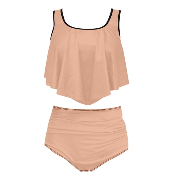 Bikini de Mujer Trajes de Baño Bikini con Ruffles Conjunto con Sujetador Acolchado Extraíble, Pantalones Cortos de Cintura Alta para la Playa