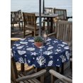 thumbnail image 3 of Outdoor Tablecloth with Umbrella Hole Zipper Navy Blue Coastal Round Tablecloth 60" Waterproof Outside Table Cloth Nautical Starfish Coral Shell Summer Ocean Patio Table Cover Tablecloths for Picnic, 3 of 8