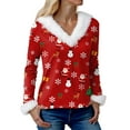 thumbnail image 7 of adviicd Women Christmas Tops Faux Fur Trim Long Sleeve Sweatshirt V Neck Graphic Holiday Shirts Fun Dressy Pullover Top (Watermelon Red, S), 7 of 7