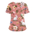 thumbnail image 3 of ASDFVBKG Medical Women's Easter Scrub Top Plus Size Short Sleeve V Neck Cute Bunny and Eggs Printed Nursing Uniform Pocket Casual Workwear Scrub Top Watermelon Red XL, 3 of 4