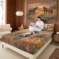 thumbnail image 3 of Erosebridal White Horse Full Size Sheets, Oil Painting Floral Bed Sheets, 4pcs (1 Flat Sheet, 1 Fitted Sheet and 2 Pillowcases), 3 of 6