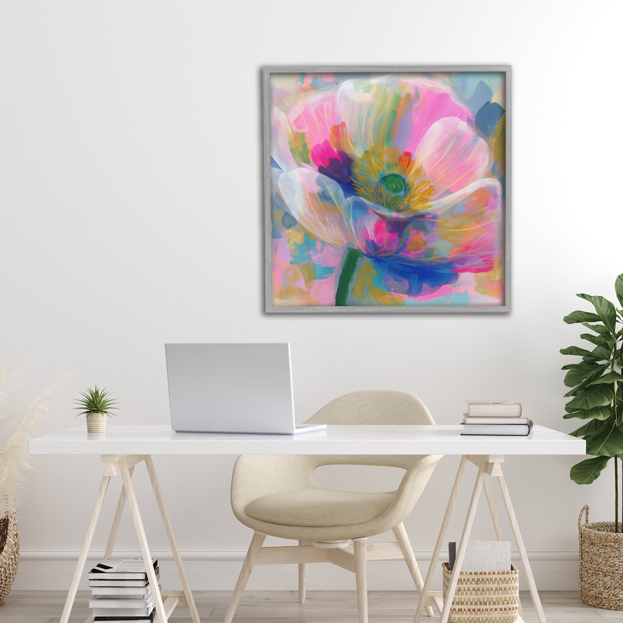 Stupell Industries Backlit Kaleidoscopic Poppy Gray Framed Giclee Art, design by Chromatic Storm Studio