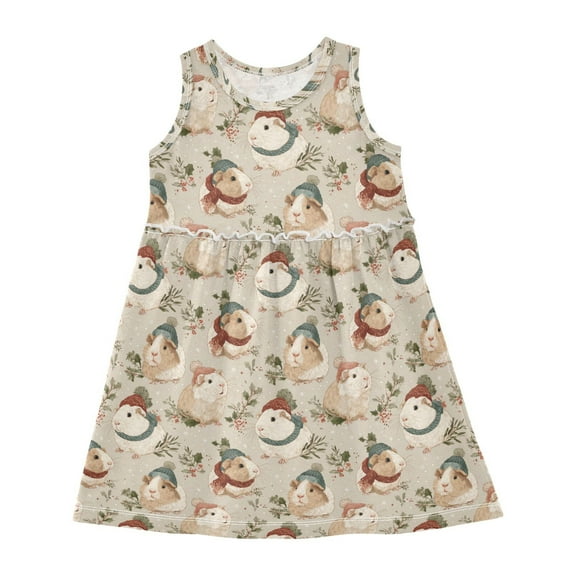 Girls Dress Christmas Guinea Pig Sleeveless Dress for Girls Hem A-Line Casual Sundress