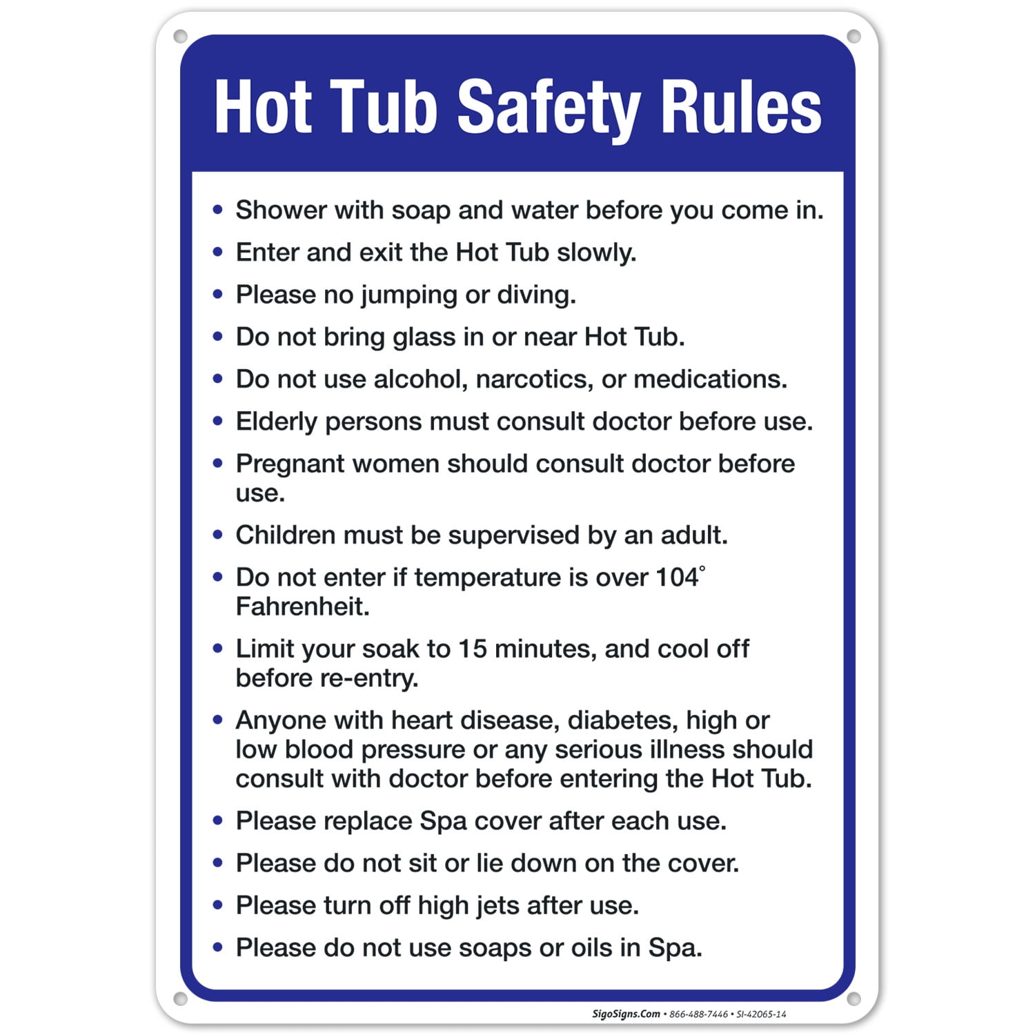 Hot Tub Safety Rules Sign, Pool Sign,