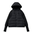 thumbnail image 6 of Women's Oversized Quilted Coats, Knit Sleeve Patchwork Jackets Thick Warm Cotton Padded Jacket Winter Outwear Coat with Pockets Black XL, 6 of 7
