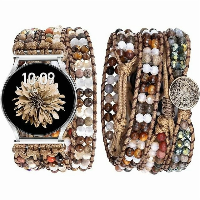 wonima02 Boho Beaded Handmade Braided Bracelet Band Women 20mm Compatible with Samsung Galaxy Watch 7/6/5/4/Active 2/4 Classic/6 Classic/5 Pro/FE 40mm 42mm 43mm 44mm 45mm 46mm 47mm