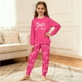 thumbnail image 4 of JIAYUE Girls Kids Pajamas Outs Casual Cartoon Pattern Print Crew Neck Long Sleeve Loose Sleepwear Tops Elastic Waist Ankle-Tied Pants Cozy Loungewear Two Piece Set For Night Comfort Wear,13-14 Years, 4 of 7
