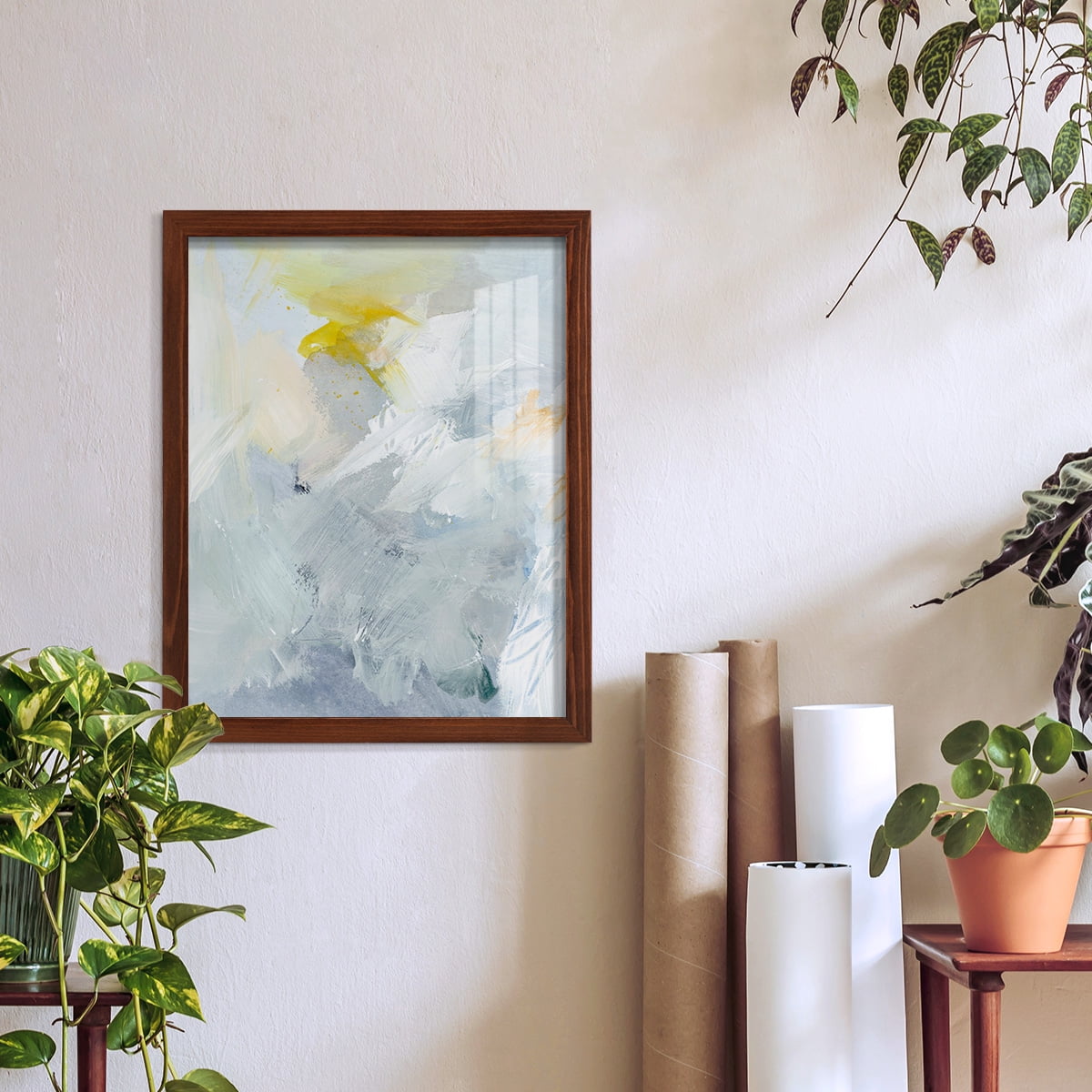 Canary and Sky II - Framed Print w/glass - Chestnut