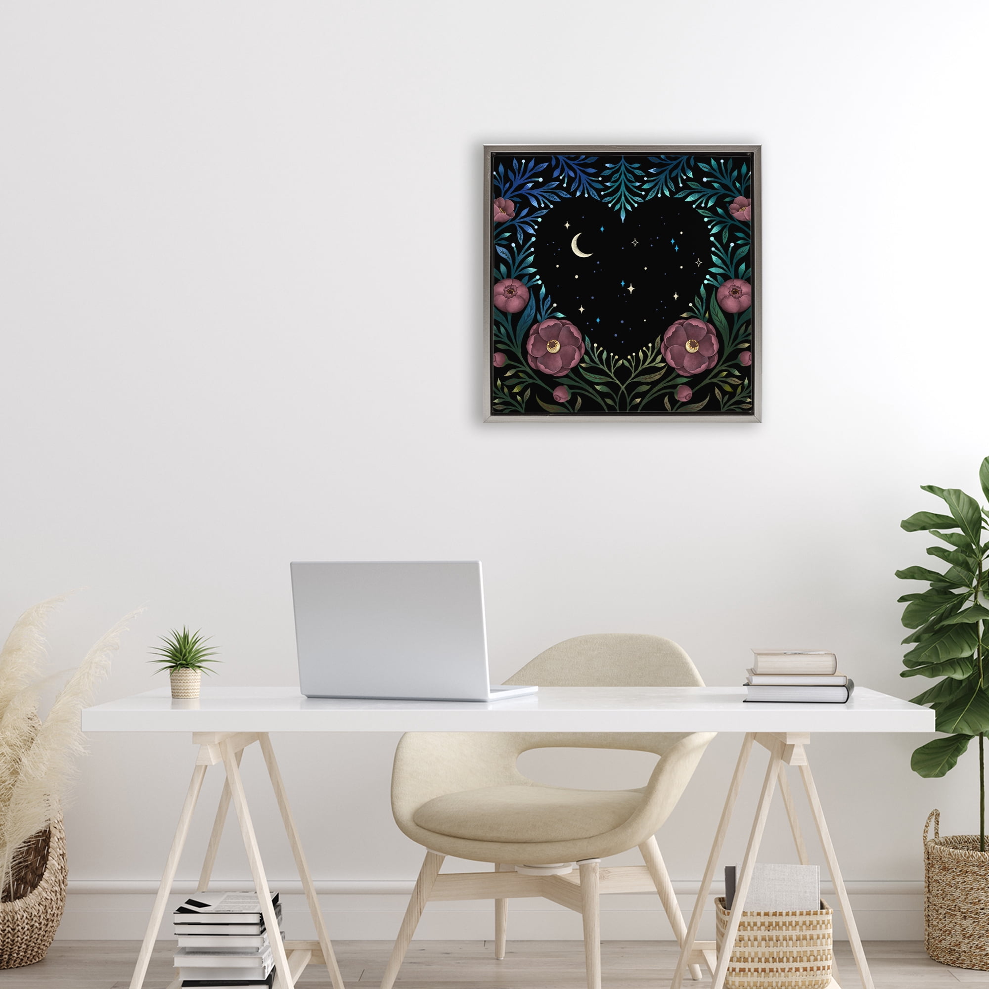 Stupell Industries Heart Night Sky Garden Gray Framed Floater Canvas Wall Art, design by Episodic Drawings