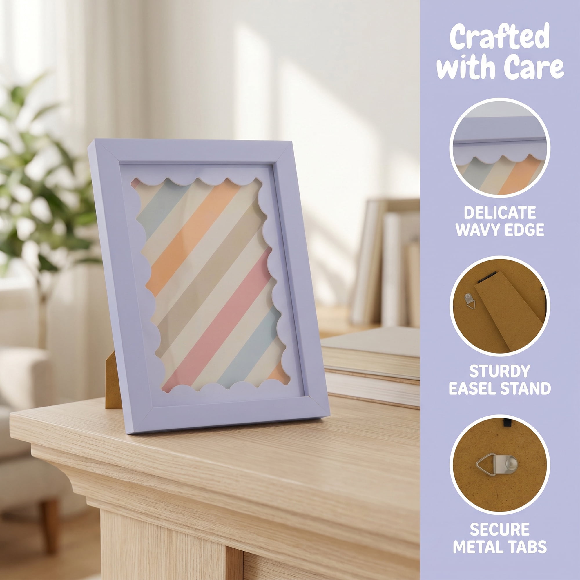 Unique Bargains Cute Wavy Picture Frame MDF Wood for Tabletop Display Purple 5" x 7"