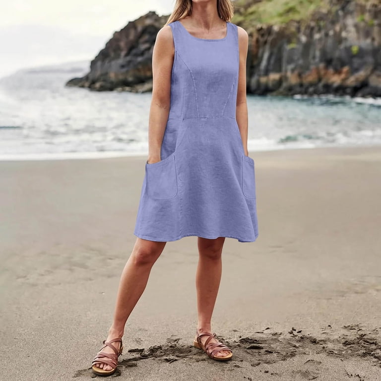 cotton tank dresses for summer Oksale Casual Dresses for Women with Pockets Cozy Cotton Tank Dress Plus  SizeFowy Loose Summer Basic Dress Purple 3XL