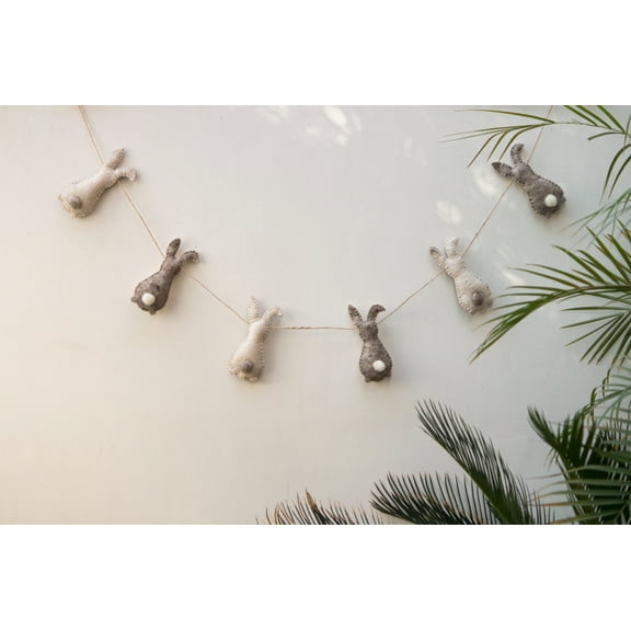De Kulture Works Premium Wool Felt Easter Stuffed Bunny Garland 48 Inche Eco Friendly Eastertide Wall Hanging