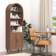 thumbnail image 3 of Walnut 71"H Arched Bookcase, 6-Tier Bookshelf Storage Cabinet with Doors and Open Display Shelves, 3 of 9