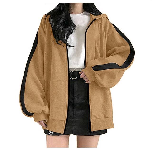 Mujeres Casual manga larga bolsillo suelto Navidad estampado cremallera medio y largo Tops sudaderas con capucha blusa de mujer Fridja bvmnju5784