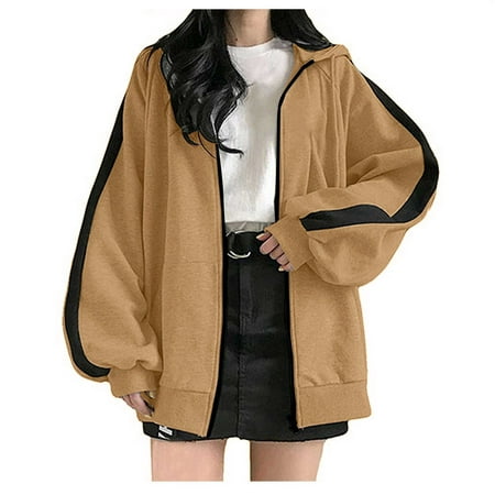 

jsaierl Womens Zip Up Hoodies Loose fit Sweatshirt Casual Long Sleeve Shirts for Women Pullover Tops With Pocket