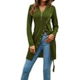 thumbnail image 4 of Women's Sexy Zip Up V Neck Long Sleeve Side Split Asymmetrical Hem Longline Tunic Blouse Top, 4 of 15