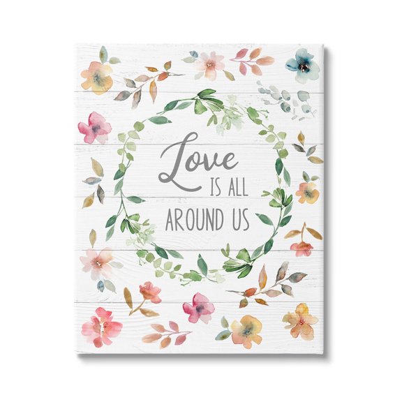 Stupell Industries Love is Around Us Motivational Spring Phrase Watercolor Flowers, 36 x 48, Design by Carol Robinson