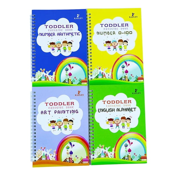 Kit de cuaderno reutilizable de escritura de letras y números para matemáticas, para jardín de infantes 4 libros