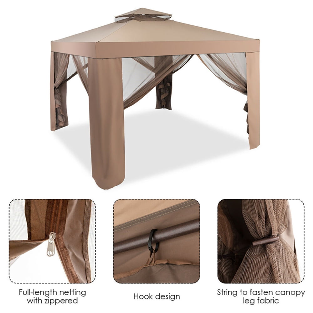 Aimee Lii Canopy and Garden Structures Gazebo with Netting for Outdoors, Backyard Canopy Gazebo for Party Wedding BBQ Events, Brown Aimee Lii Canopy and Garden Structures Gazebo with Netting for Outdoors, Backyard Canopy Gazebo for Party Wedding BBQ Events, Brown