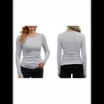 thumbnail image 2 of Camisetas Básicas Ajustadas Informales de Cuello Redondo y Larga Acanaladas para Mujer Flor Gris XXL, 2 of 6