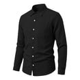 thumbnail image 4 of Dwelliawo Men's Linen Shirts Casual Button Down Long Sleeve Shirt Solid Spread Collar Summer Beach Shirts with Pocket Black M, 4 of 5