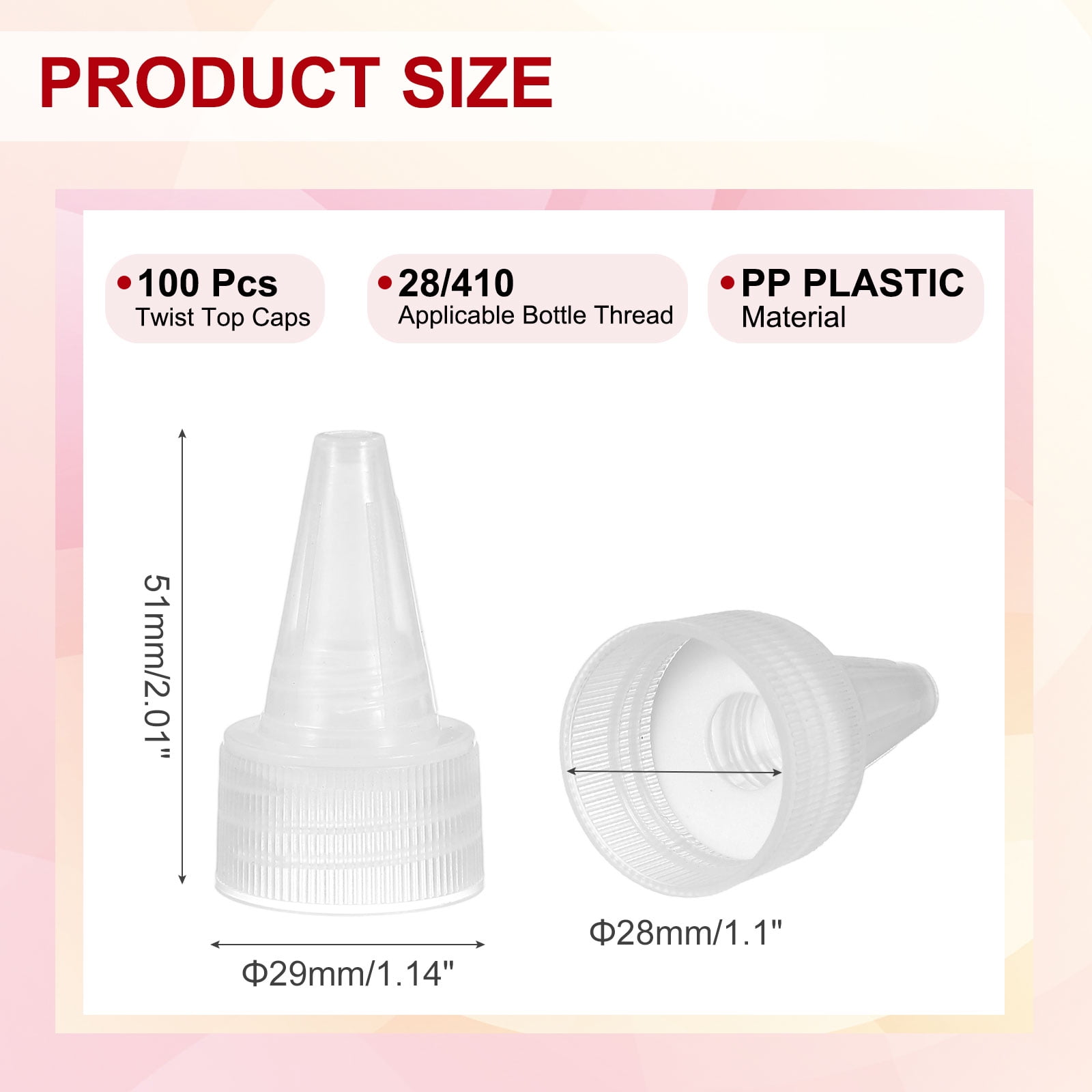Uxcell28/410 Twist Top Caps, 100Pcs Plastic Squeeze Bottle Replacement Caps with Foam Gasket for Paint Lids Glue Dispensing DIY Crafts, Clear
