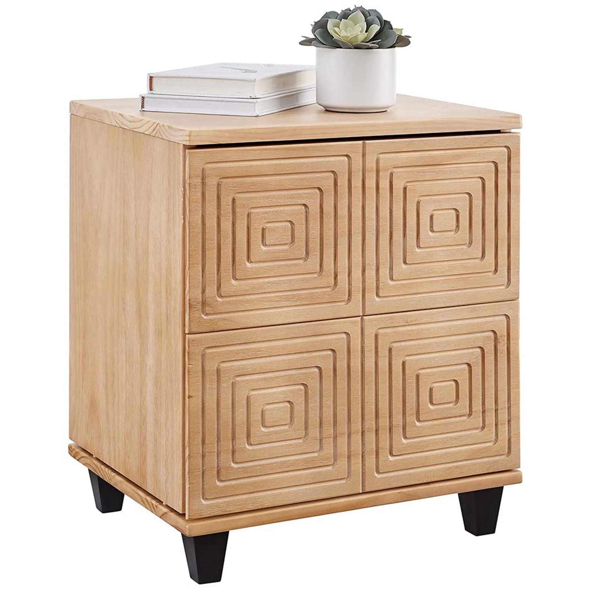 Hensley 22 Inch 2 Drawer Wood Nightstand, Grooved Front, Brown- Saltoro Sherpi