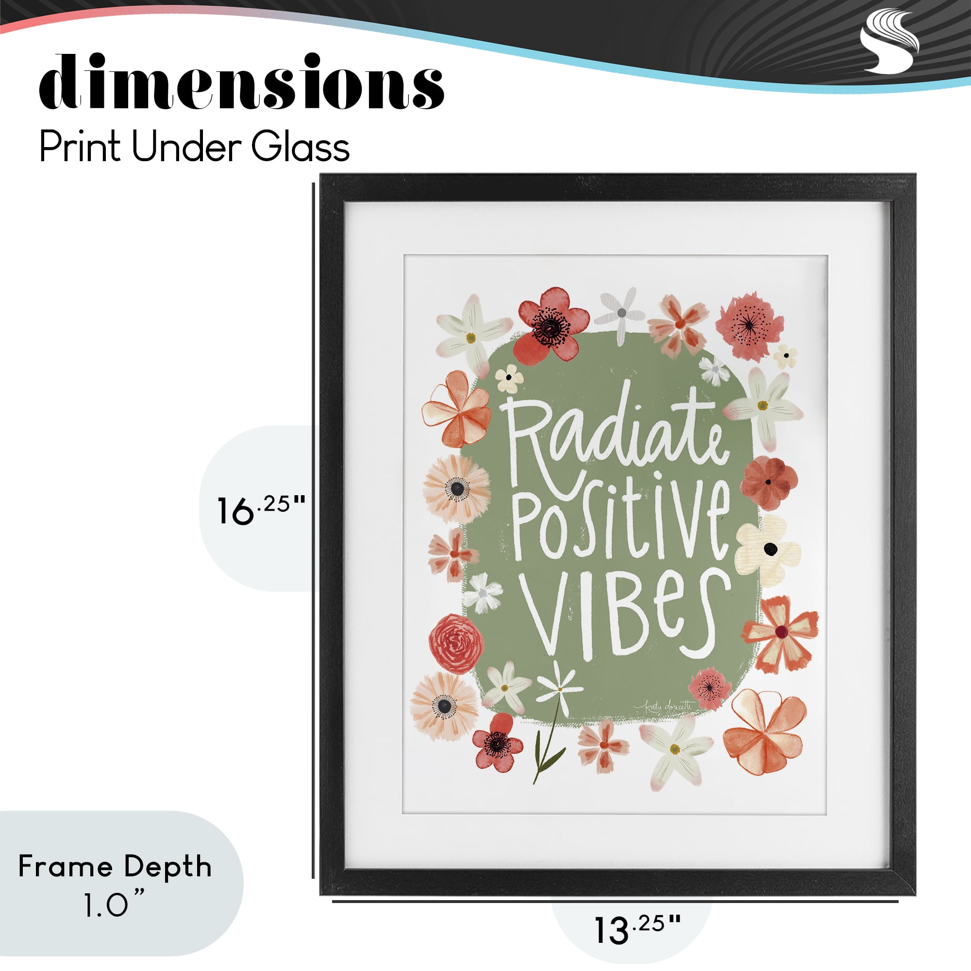 Stupell Industries Floral Radiate Positive Vibes Black Framed Print Under Glass, design by Katie Doucette