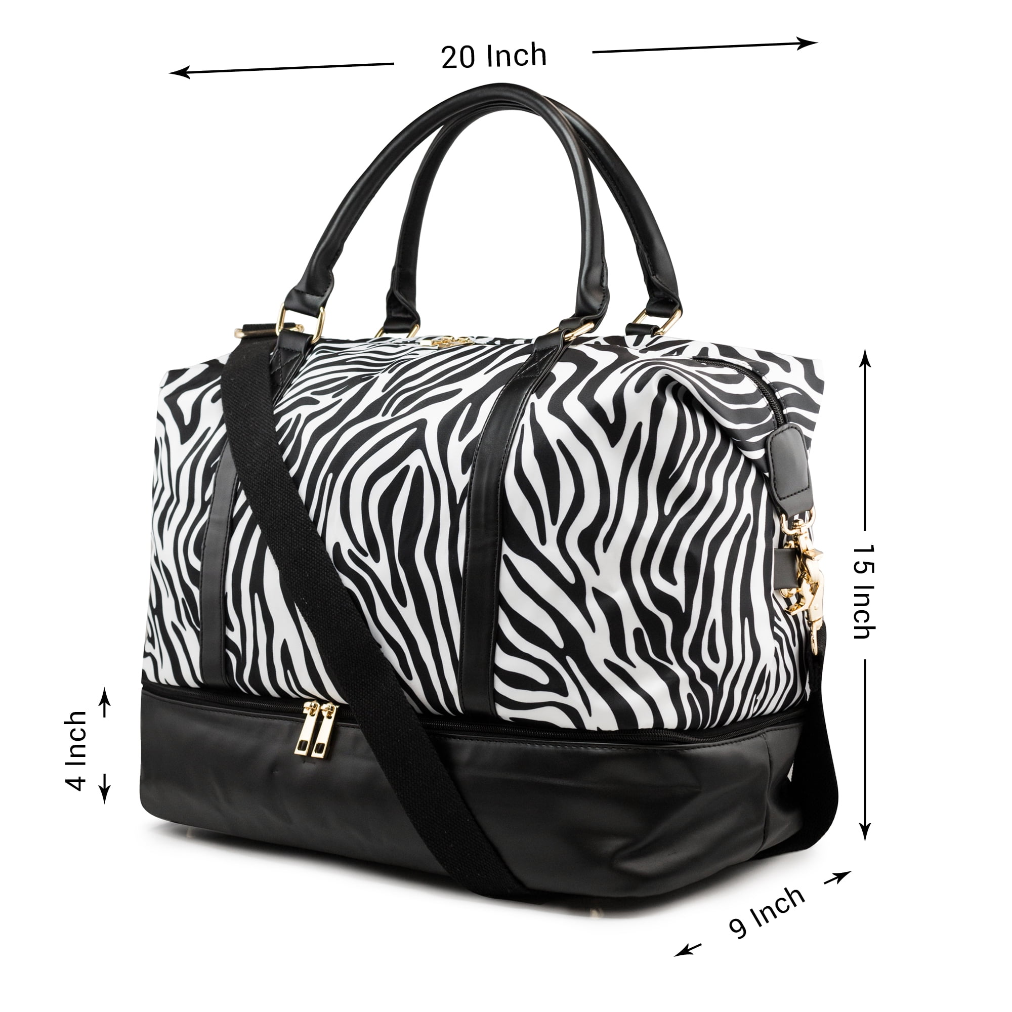 Weekender Bag Travel Duffle for Women Men Overnight Carry On Tote with Shoe Compartment and Luggage Sleeve- Zebra