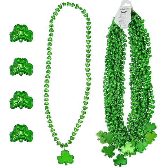 4E's Novelty 12-Pack St. Patrick's Day Green Shamrock Bead Necklaces - Party Favors