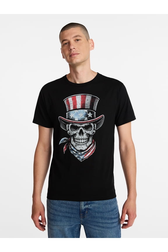 Americana Men's and Big Men's Skull Top Graphic Tee Shirt from Way to Celebrate, Sizes XS-3XLT