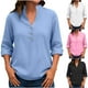 thumbnail image 1 of Camisas de manga larga,Camisa informal de manga larga con botones y cuello en V para mujer, de poliéster y elastano estampado, corte regular, cómoda para uso diario, sopatenor, 1 of 9