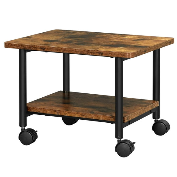 VASAGLE Support d'Imprimante Industriel sous Bureau Chariot Mobile à 2 Niveaux avec Étagère Rangement Robuste pour Bureau et Maison Brun Rustique et Noir UOPS002B01