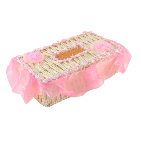 Classic Weave Tissue Uxcell Household Paper String Weave Rectangle Shaped Tissue Box Container Beige Pink ()